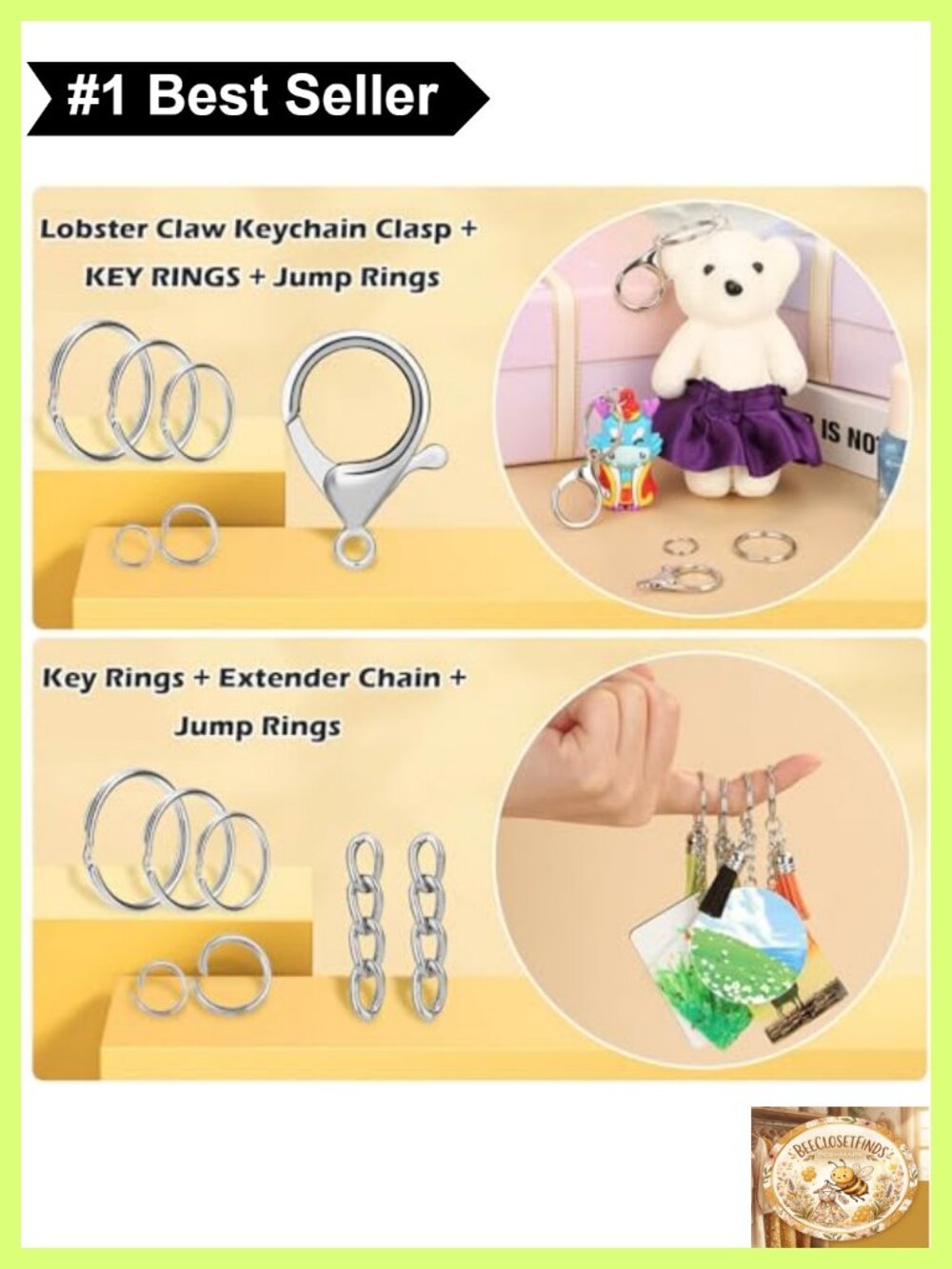 300PC Keychain Making Kit Metal Keychain Hardware Clips Hooks Rings - Picture 4 of 6